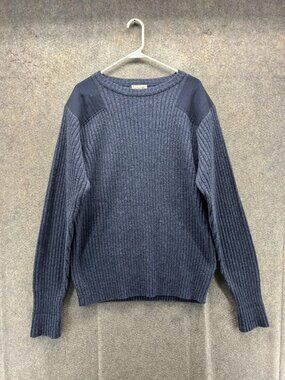 L.L. Bean Sweater Mens XL Blue Merino Wool Crewneck Heavyweight Pullover Knit